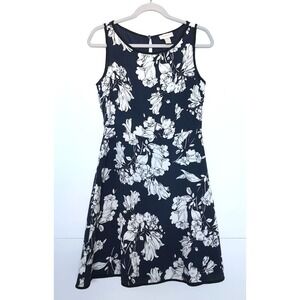 Loft Dress Women's Size 2 Blue White Floral A-Line Above The Knee Round Neck